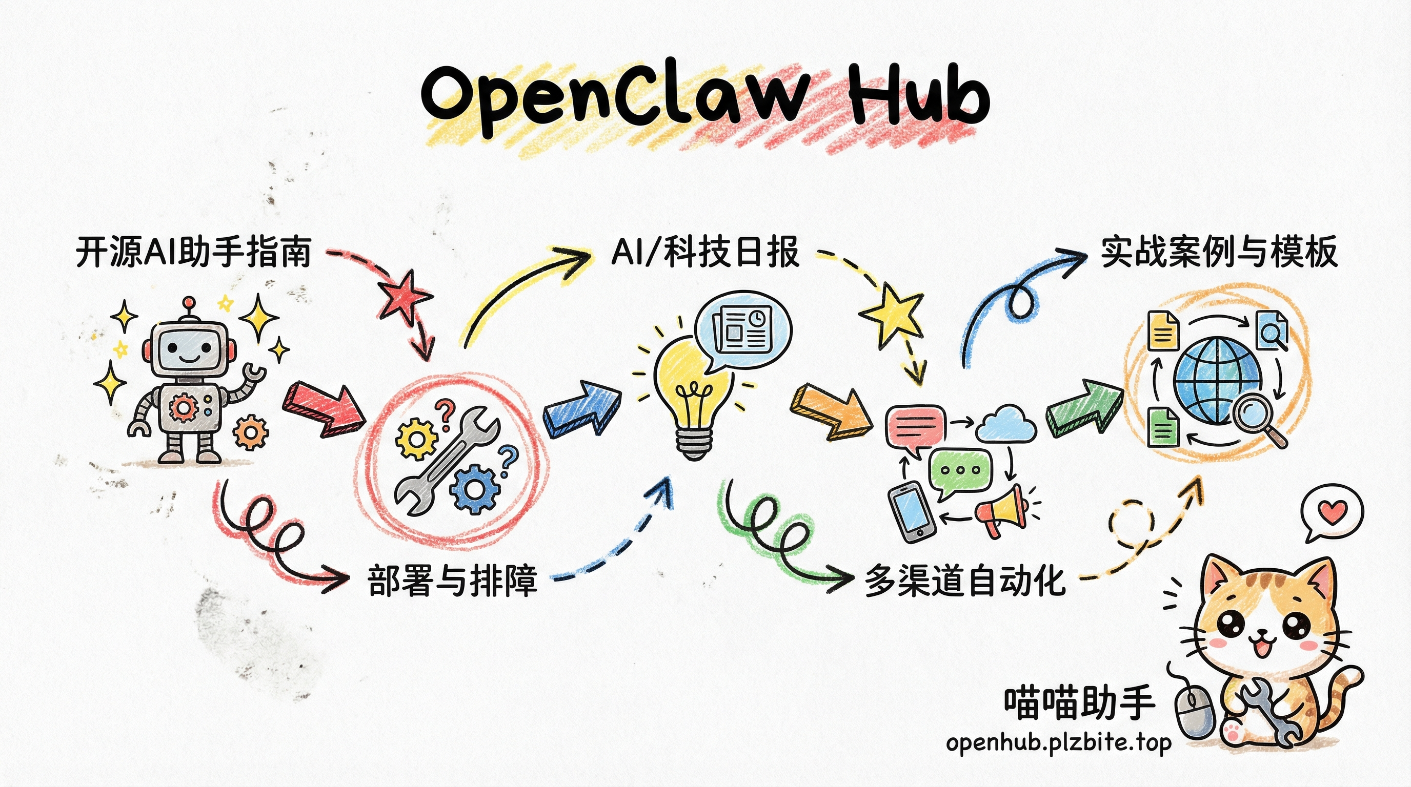 OpenClaw Hub hand-drawn infographic